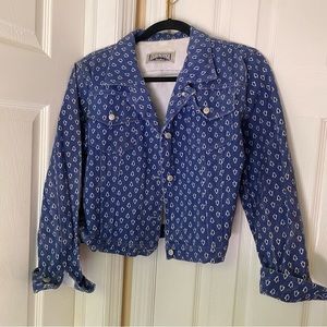 Cropped Denim Jacket Blue Pattern